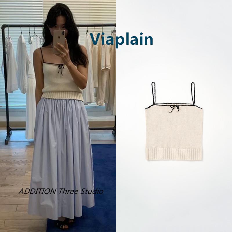 折扣 Viaplain 24春夏款fever同款甜美蝴蝶结吊带针织衫无袖背心