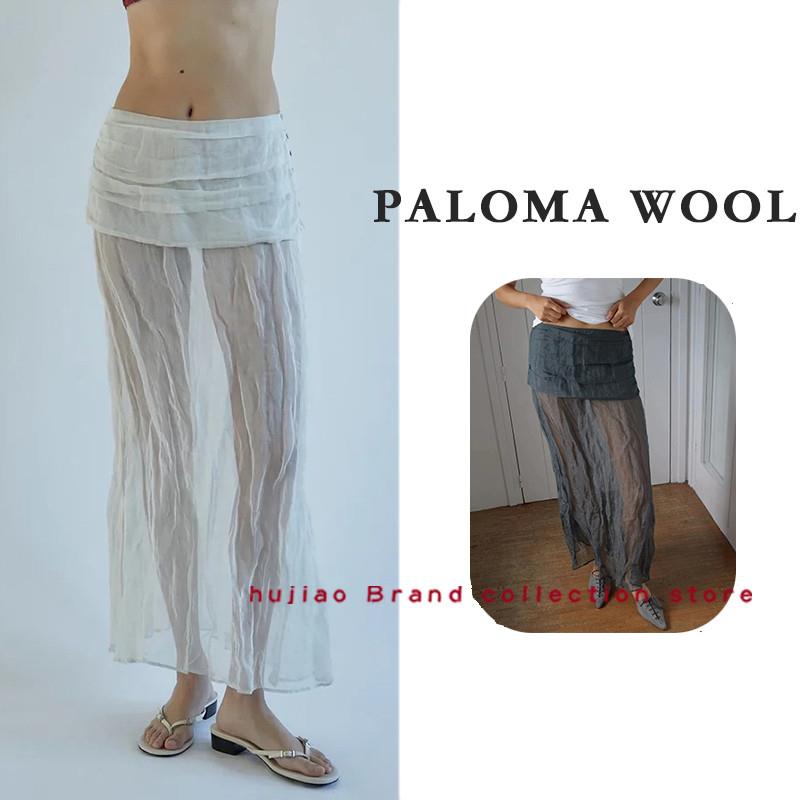 煳椒正品 PALOMA WOOL 新款褶皱效果半透视梭织棉蛋糕简约半身裙