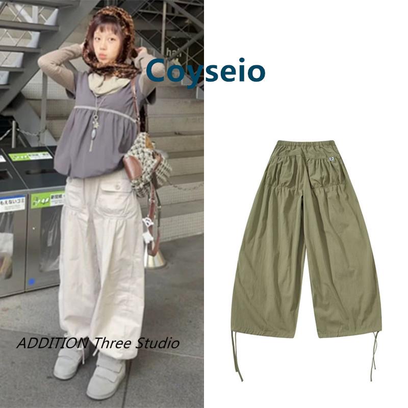 正品 Coyseio 26春季新款松紧腰口袋工装直筒绑带束脚阔腿长裤女