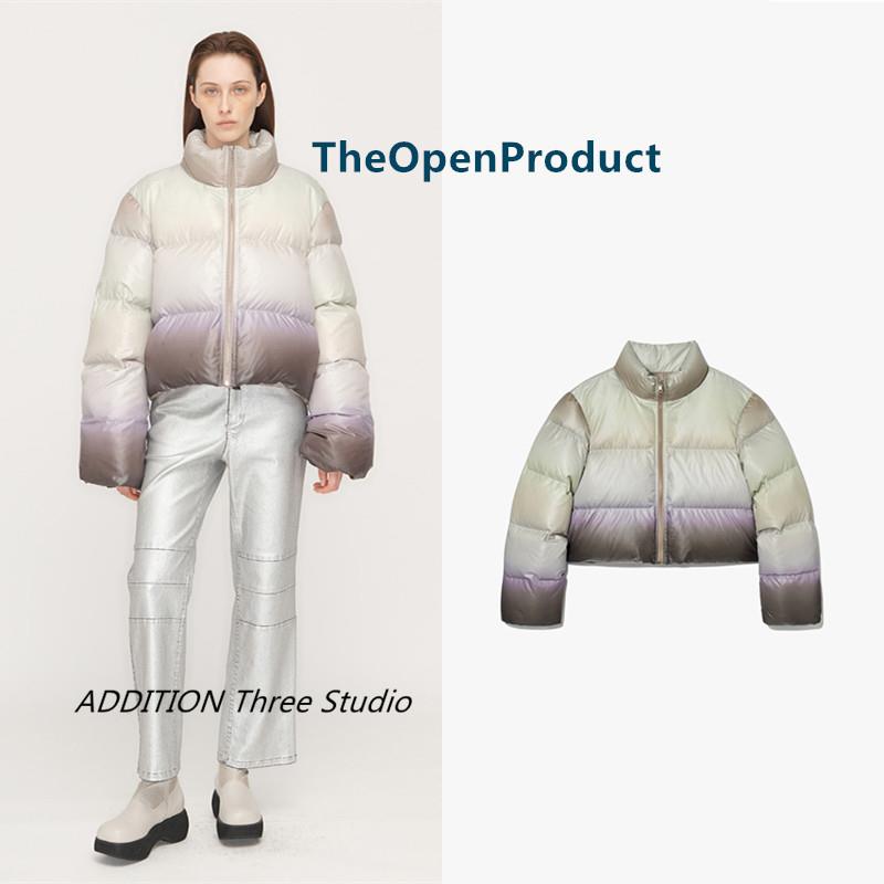 现货 TheOpenProduct 金智妮同款立领短款渐变色宽松羽绒服外套女
