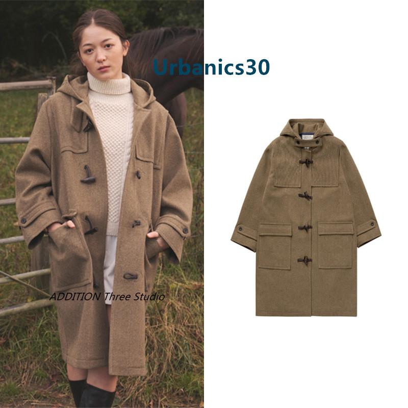 折扣现货 Urbanic30 23秋冬款经典复古宽松休闲牛角扣连帽呢大衣