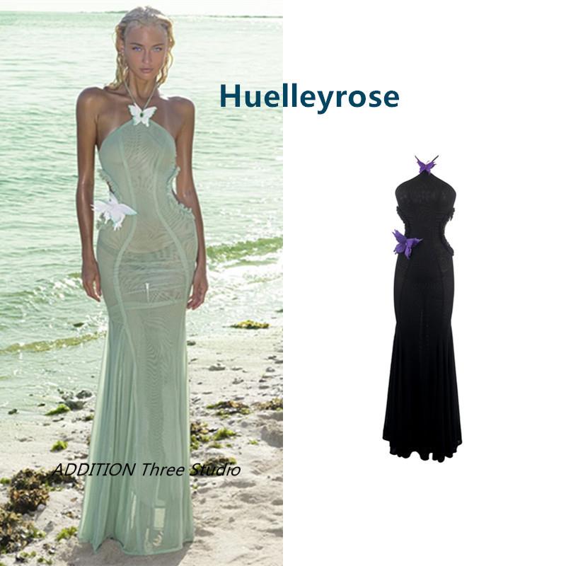 越南小众 Huelleyrose 24新款立体蝴蝶结挂脖露肩长款礼服连衣裙