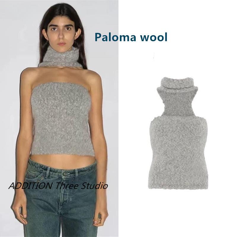 西班牙 Paloma wool 25春夏新款虞书欣同款灰色抹胸挂脖针织背心