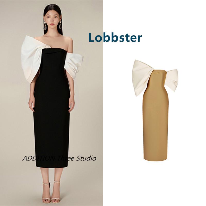 折扣 Lobbster 23新款气质优雅露肩后背大蝴蝶结高腰礼服连衣裙女