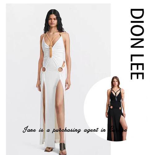 国现 现货折价 dion lee Jennie同款镂空衔扣露背开叉吊带洋装