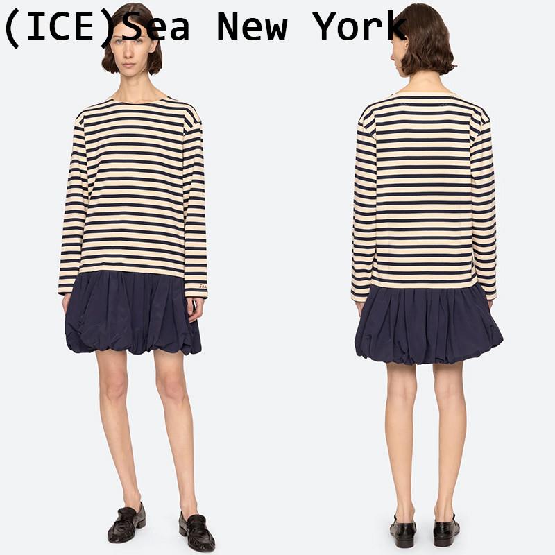 ice买手店正品Sea New York短裙25新款复古条纹圆领长袖T恤蓬蓬裙