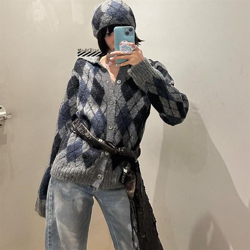 国现速发 Oury菱格针织开衫24秋冬款羊毛格纹背心马甲男女