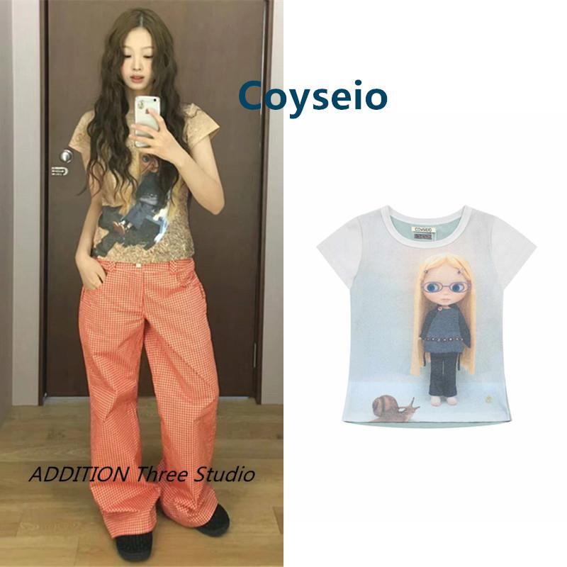 韩国 Coyseio 26春夏新款圆领联名卡通娃娃印花宽松通勤短袖T恤女