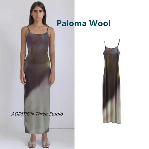 折扣 Paloma Wool 夏款混色印花性感微透修身显瘦吊带长款连衣裙