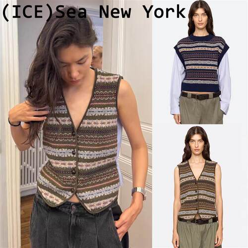 ice买手店正品Sea New York费尔岛拼接条纹长袖针织衬衫 马甲背心