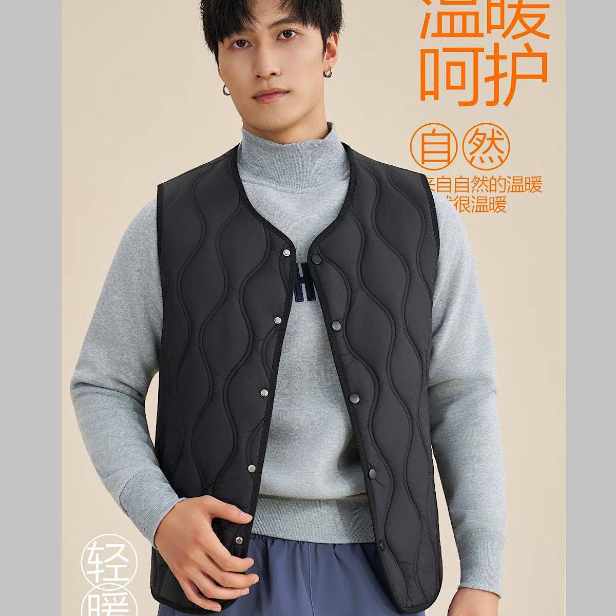 羊毛马夹男装2025秋新款中老年圆领保暖背心马甲百搭叠穿爸爸坎肩