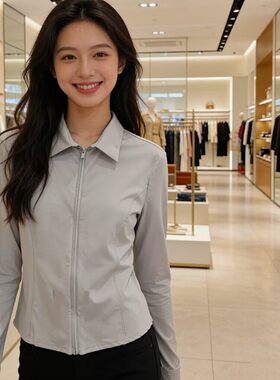 洁米冰感防晒衬衫女6W8022小蛮腰2026夏季新款修身显瘦衬衣短外套