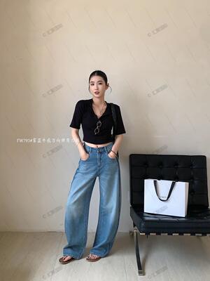 JOJOSTAR春款高级裁剪百搭舒适松弛简约韩版显瘦弯刀裤女牛仔裤