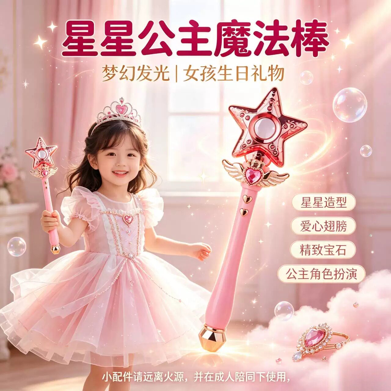 魔法棒公主闪光音乐仙女棒 发光魔仙棒权杖 儿童女孩小魔仙玩具