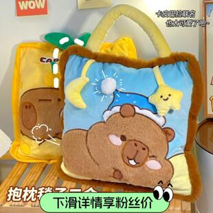 卡皮巴拉抱枕被子两用车用冬天加厚毯子二合一车载毛毯2026新款