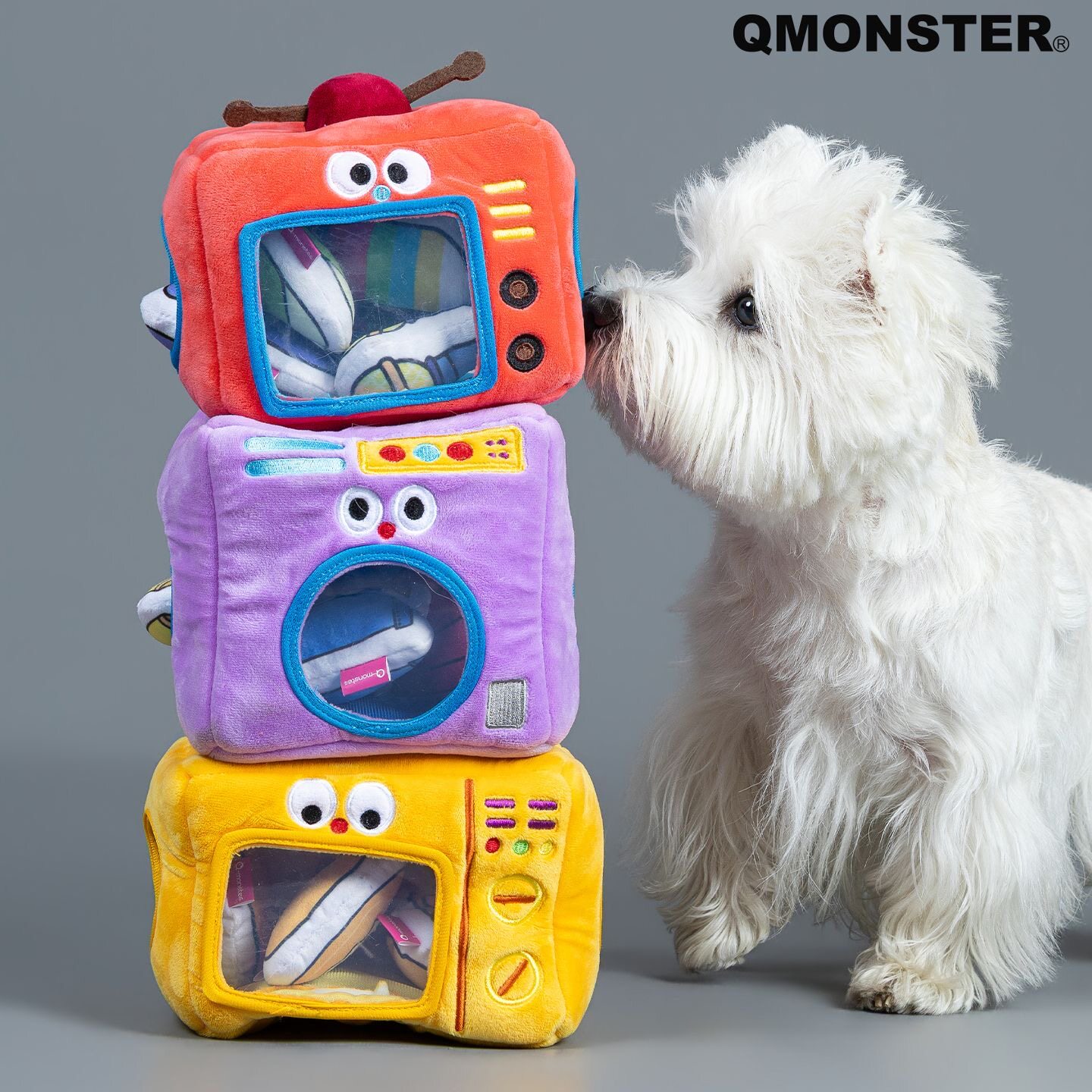 QZee丰荣漏食狗狗玩具QMONSTER毛绒家电发声耐咬掏掏乐小中大型犬