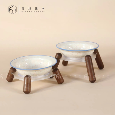 万川造木复古线边草帽碗猫碗狗碗bd飞碟碗酷彩餐前盘pw宠物配餐碗