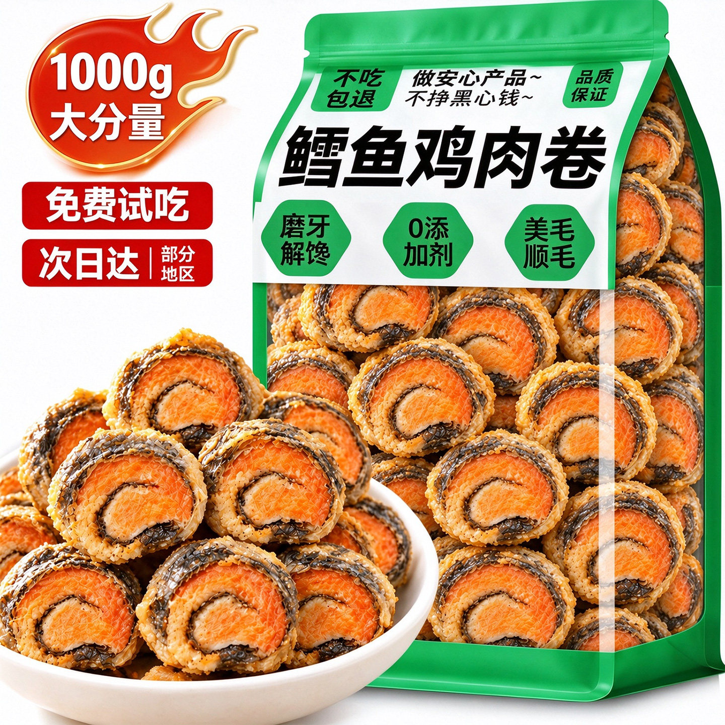 【磨牙美毛】冻干鳕鱼鸡肉卷零食