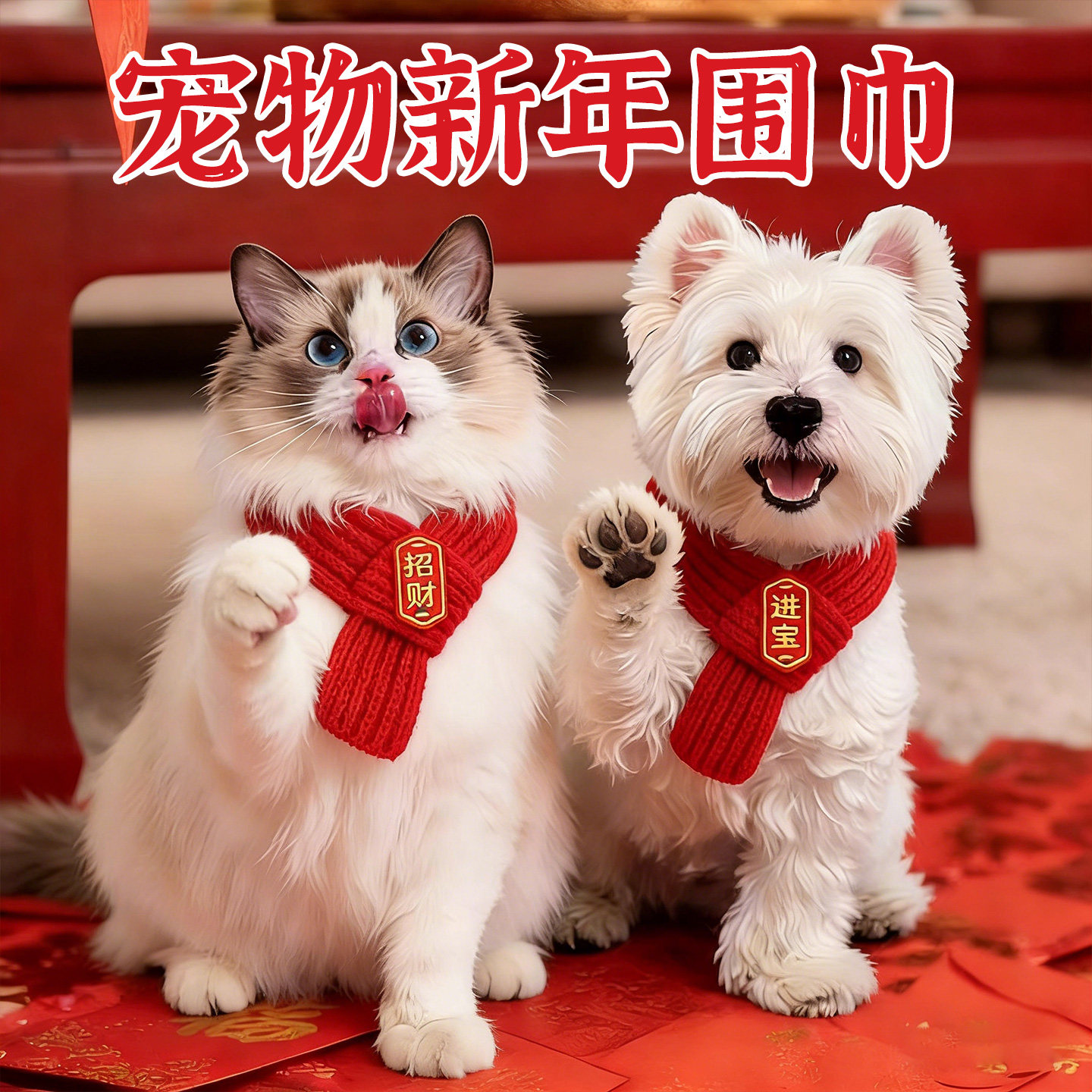 猫咪新年围巾宠物围脖针织保暖口水巾围兜狗狗红色喜庆项圈配饰品,宠物/宠物食品及用品,围巾/口水巾,淘宝优惠券,粉丝福利购,淘宝优惠卷