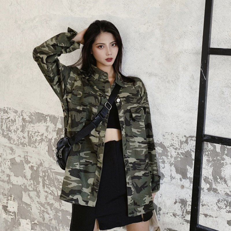 港风复古迷彩BF帅气衬衫长袖上衣秋装2019新款宽松工装衬衣外套女|msdalam kategori Butik wanita / wanita, shirt - dari Buy2taobao.com untuk memberikan perkhidmatan ejen Taobao profesional membeli