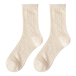 松口月子袜女春秋季孕妇袜子松口花边网眼款产妇秋冬无骨袜堆堆袜