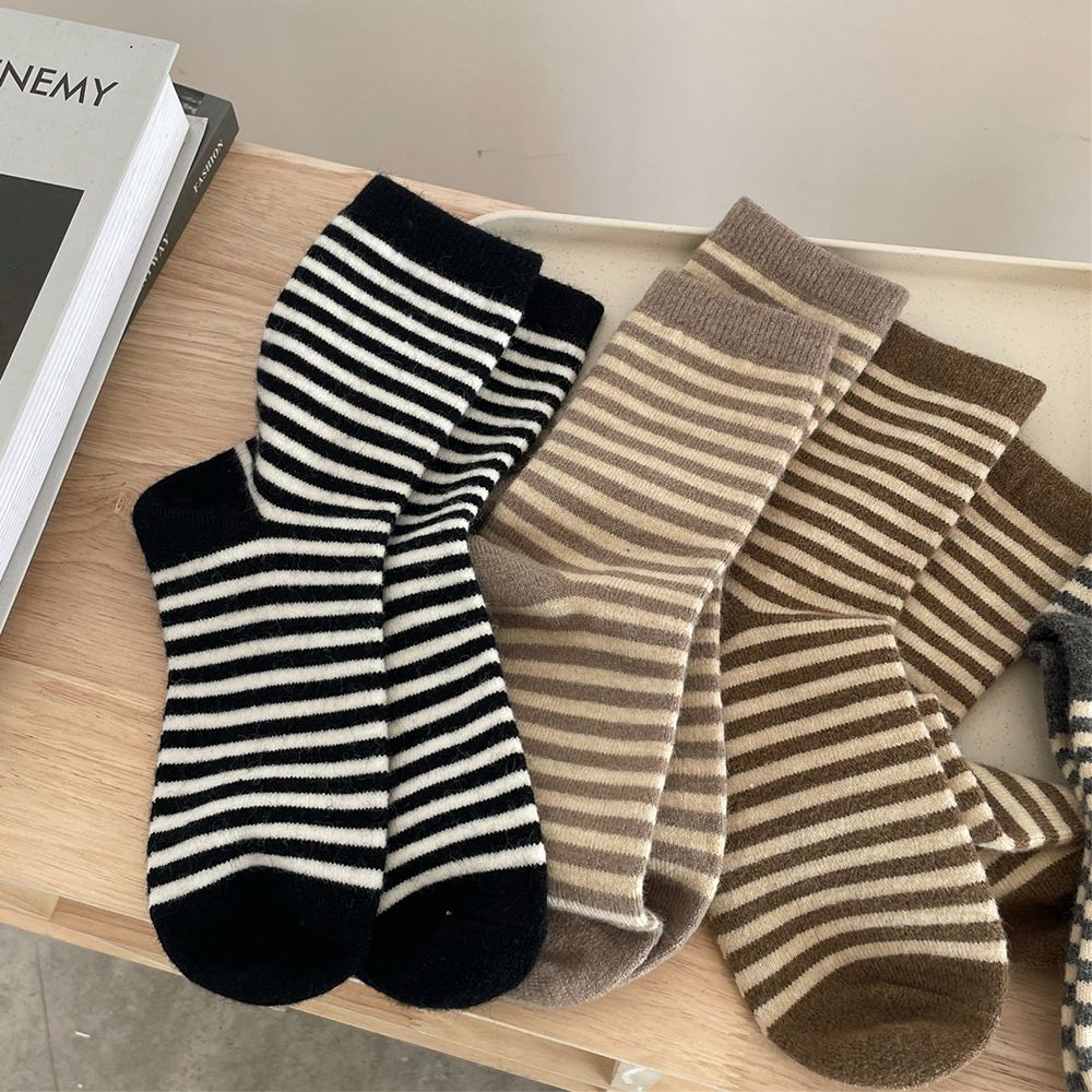 堆堆袜女秋冬季黑白条纹款咖色中筒袜ins潮保暖厚袜子外穿无骨袜,女士内衣/男士内衣/家居服,中筒袜,淘宝优惠券,粉丝福利购,淘宝优惠卷
