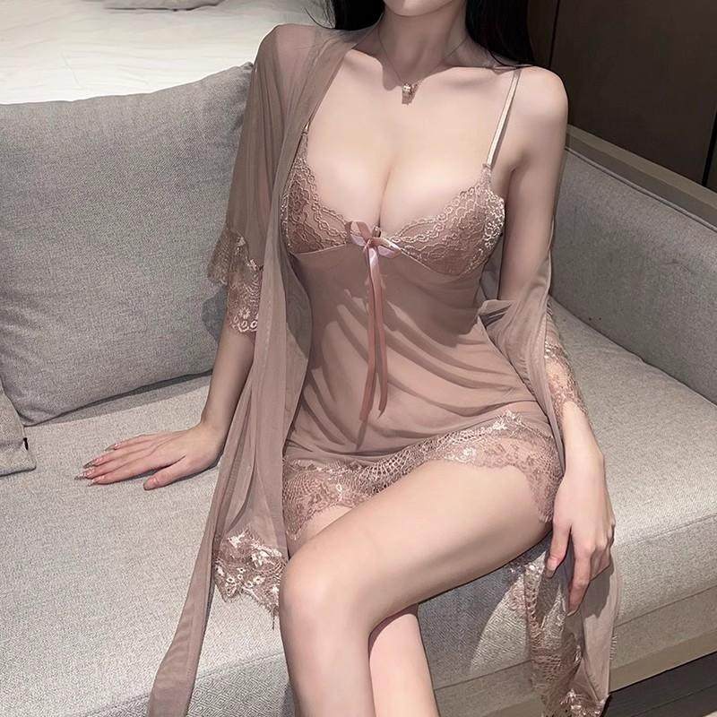 性感睡衣女款夏季冰丝夏款2023年新款带胸垫蕾丝吊带睡裙套装纯欲