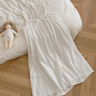 云影 |纯棉提花吊带睡裙女夏季白色清新性感纯欲风睡衣女