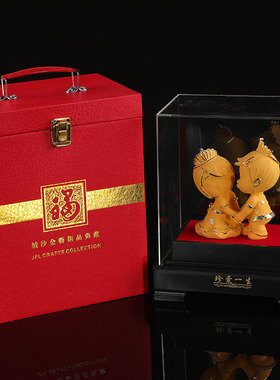 绒沙金黄金摆件百年好合送闺蜜新婚结婚礼物家居摆件金店礼品