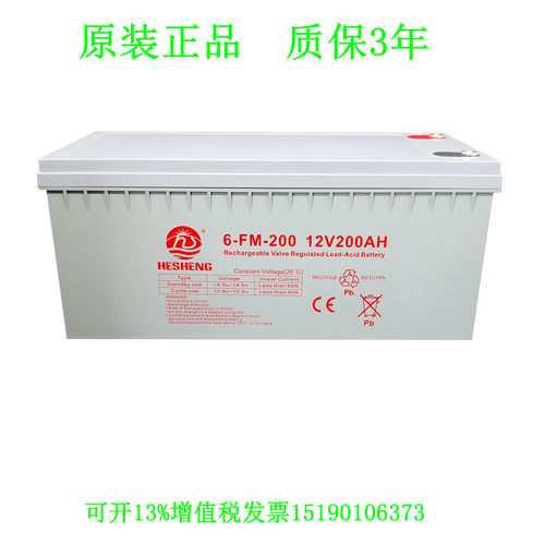 HESHENG蓄电池6-FM-200 12V200AH进口免维护LED UPS设备电源 电瓶