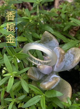 精品香槟金黄玉髓戒指女高冰起光无优化马料原色无烧指环18/18+mm