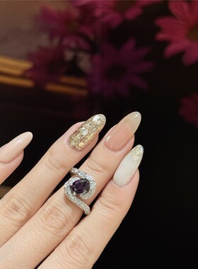欧美紫色锆石满钻开口女士戒指