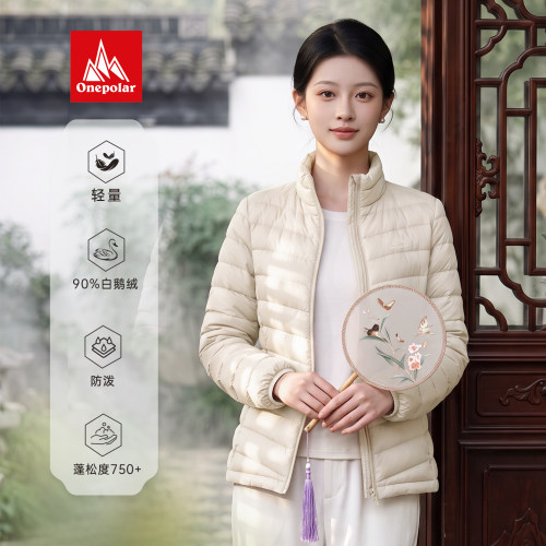 onepolar极地鹅绒服女中厚短款冬季轻薄排骨羽绒服防风外套可收纳