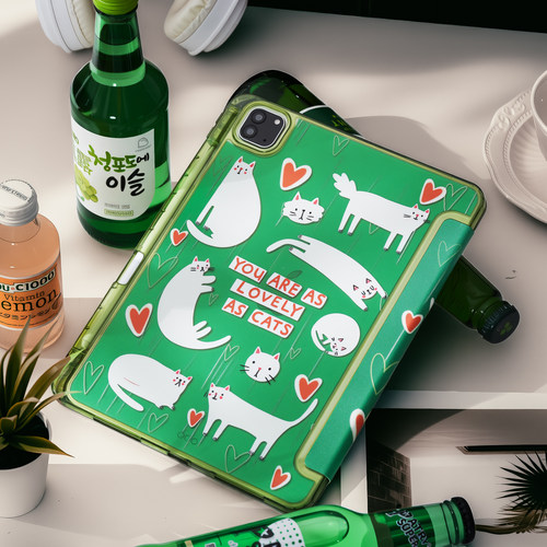 手绘猫iPad笔槽三折保护壳