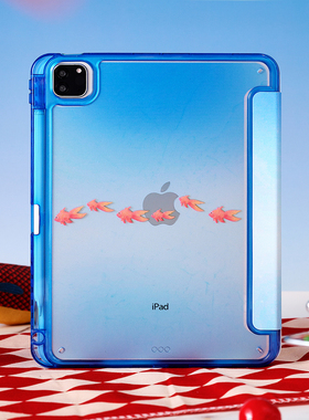 渐变蓝鲤鱼适用苹果ipadmini7保护套平板电脑壳air6/pro带笔槽Y+三折air7/10代11代air13寸/4/5/6亚克力硬壳