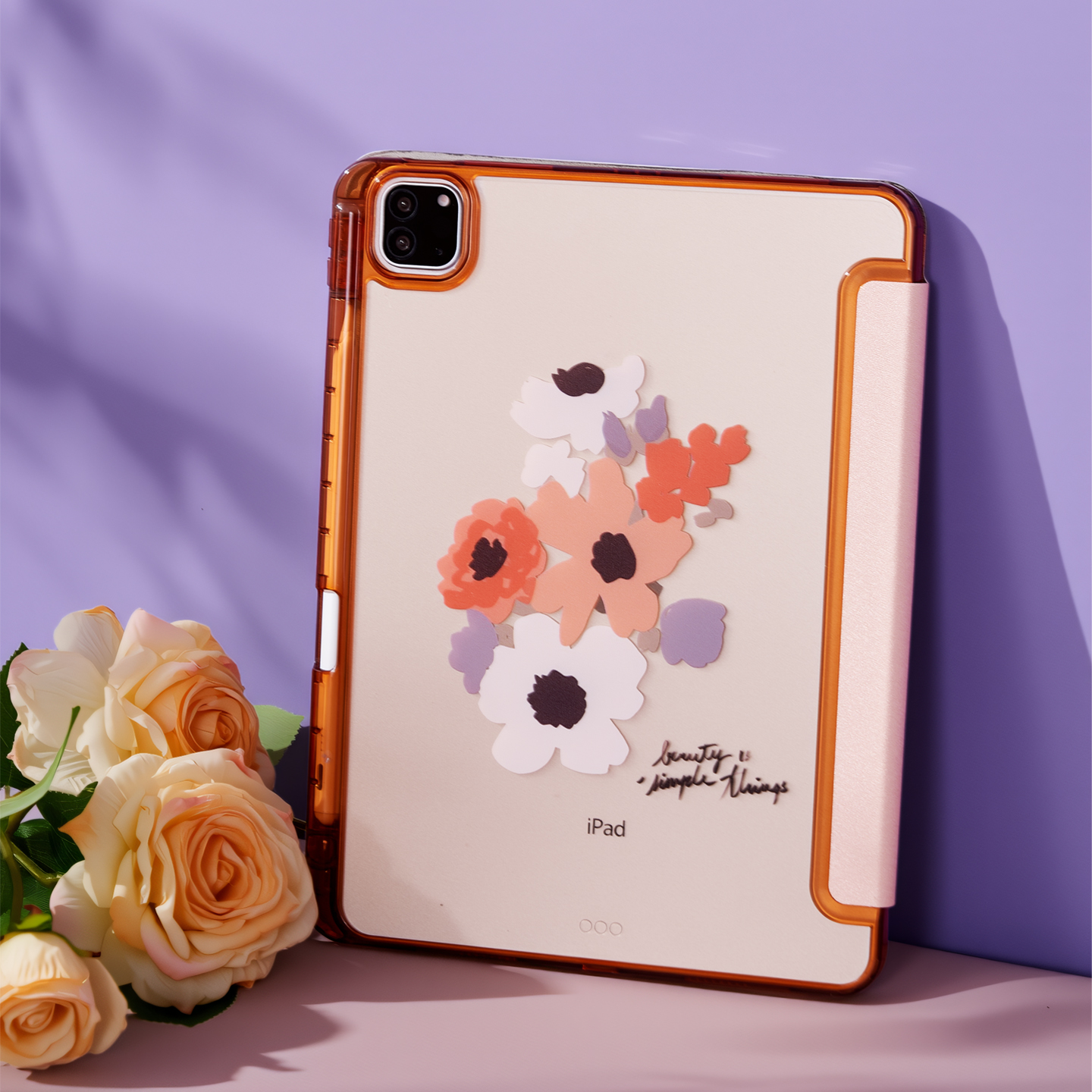 手绘花适用苹果ipadair7保护套平板电脑壳air6/iPadpro带笔槽Y折mini7/8/air13寸/5/6/11/10代亚克力防摔硬壳