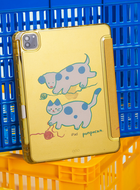 小狗小猫适用苹果ipadair6保护套平板电脑壳air7/pro25带笔槽Y折三折mini7/10代air13寸/4/5/6亚克力可爱硬壳