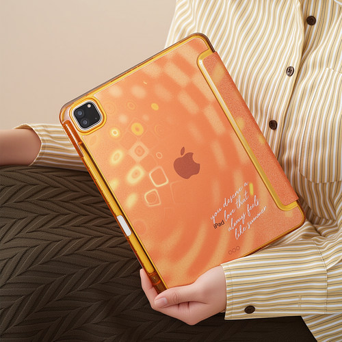 香橙色iPad笔槽三折亚克力壳