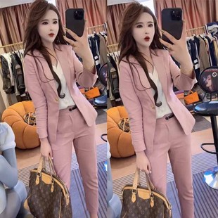 网红新款 显瘦小脚裤 时尚 女气质轻奢职业通勤西服 套装 2024年春季