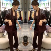 女重工烫钻西服外套阔腿裤 2025秋季 欧货高端优雅大气套装 时尚 新款