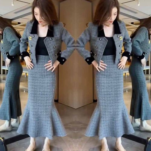 名媛高端修身气质外套+半身裙女