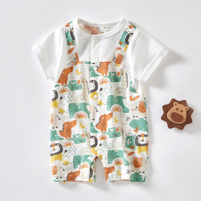 婴儿连体衣夏季薄款纯棉新生儿衣服男女宝宝短袖爬服超萌夏装睡衣