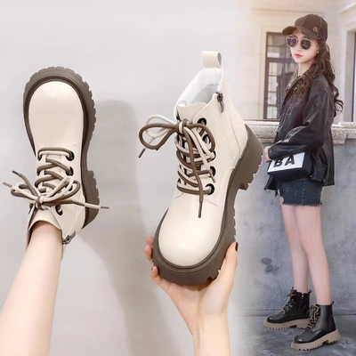 女童靴子2025新款冬季加绒加厚公主短靴中大童时尚马丁靴软底皮靴