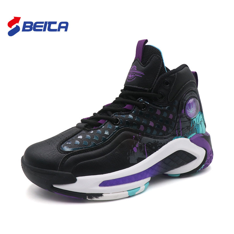 贝踏2021秋冬新款儿童篮球鞋男女学生运动鞋黑白大童高帮训练鞋革