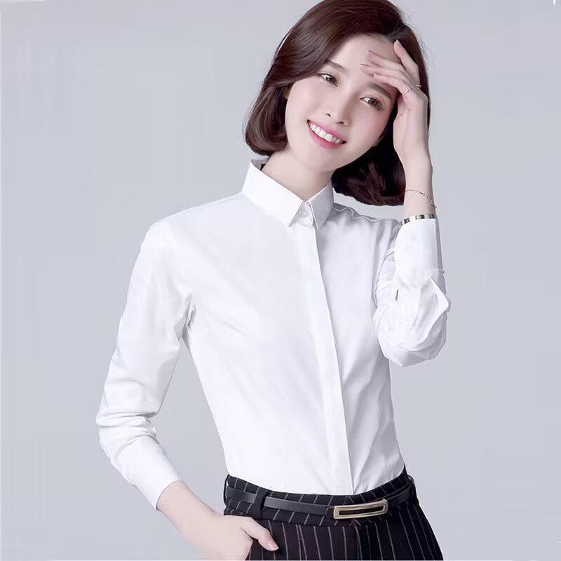 白色衬衫女长袖春秋新款韩版修身时尚气质百搭正装职业装工作服女