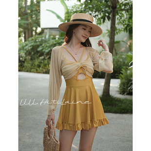 度假泳装 雪纺防晒遮肚显瘦保守连体裙式 温泉泳衣女长袖 UU2025新款