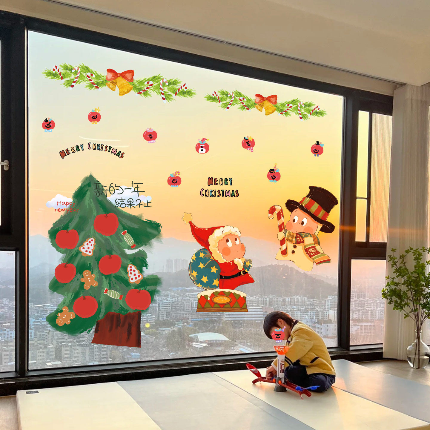 2026圣诞节新年装饰窗花静电贴