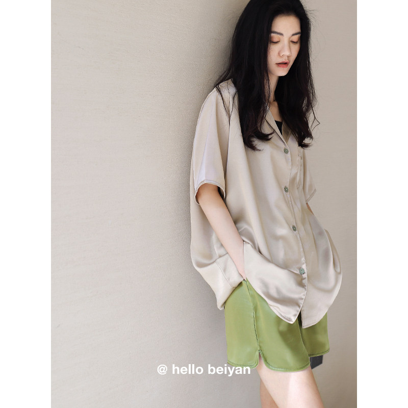 贝妍高级感冰丝睡衣女夏短袖开衫套装纯欲风仿真丝绸外穿家居服