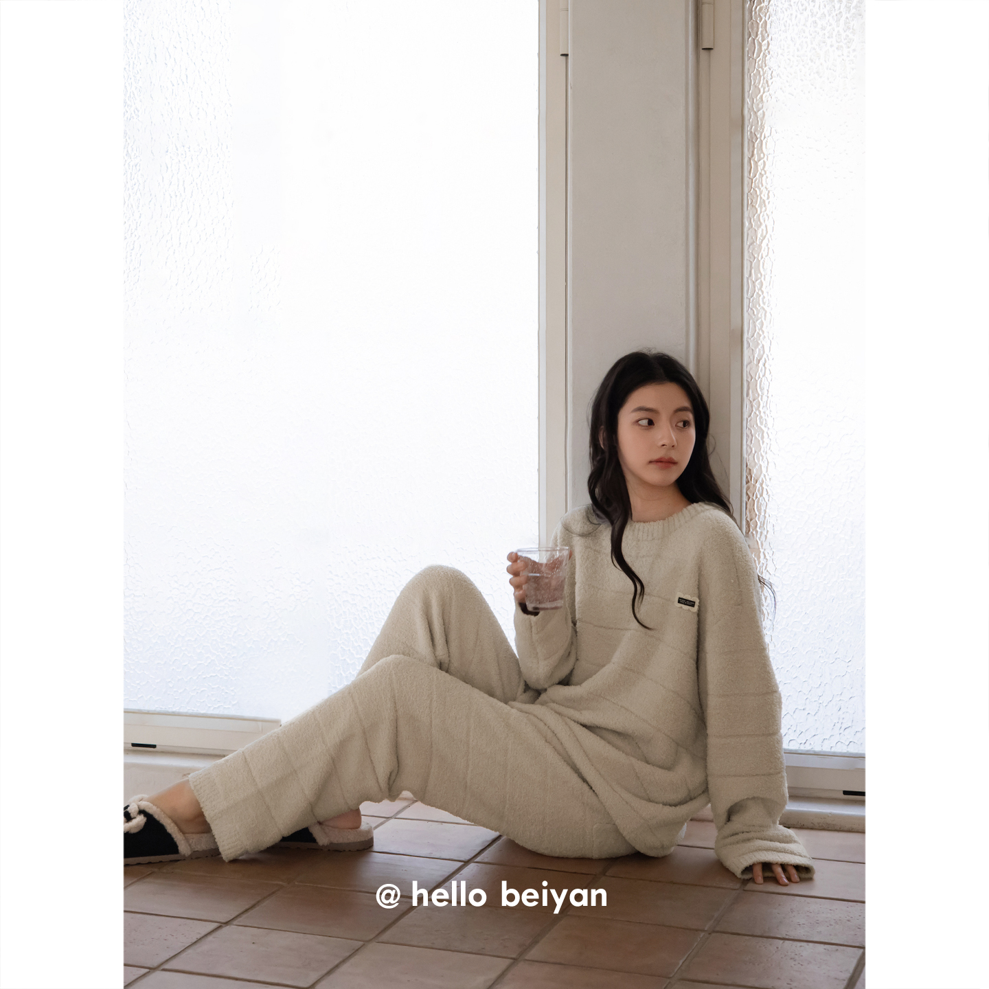 贝妍女秋冬季保暖半边绒大码睡衣