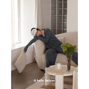 贝妍珊瑚绒睡衣女款秋冬季新款保暖半边绒家居服修身上衣开衫套装